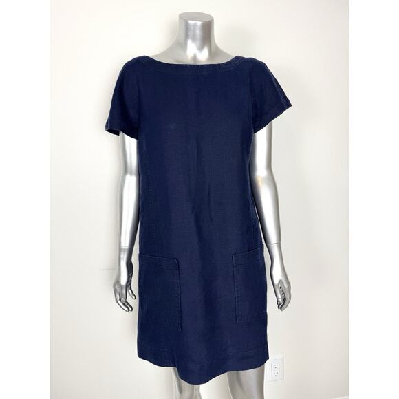 Eileen Fisher Heavy Linen Dress Navy Blue Boxy xs - Picture 5 of 9